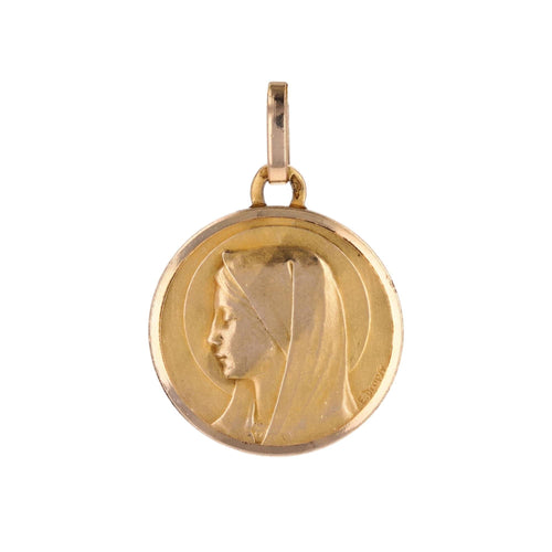 Pendentif Médaille en or rose Vierge Marie auréolée signée Dropsy 58 Facettes CVP121