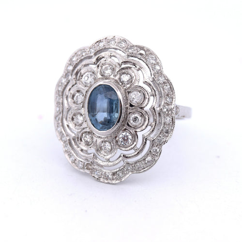 Bague 56 BAGUE PLATINE - AIGUE-MARINE ET DIAMANTS 58 Facettes