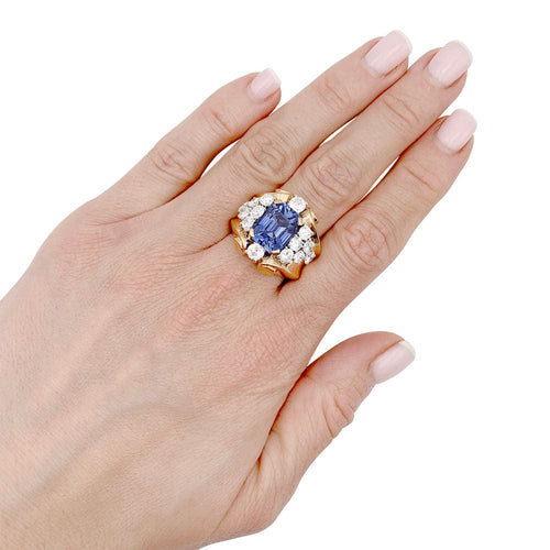 Bague 57 Bague vintage "Tank" saphir, diamants, or jaune et platine. 58 Facettes 32531