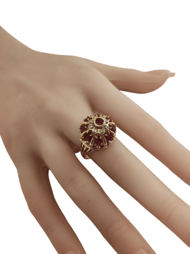 Bague 60 Bague dôme années 1950 en or jaune 18k, saphirs roses et diamants 58 Facettes LP1808