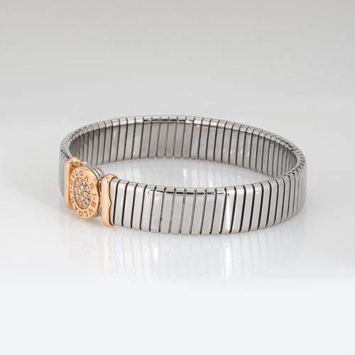 BULGARI - Vintage 90s Tubogas rose gold and diamond bracelet 58 Facettes G14203