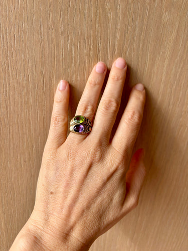 Bague Bague Bulgari Double Baccellato en or, péridot et améthyste 58 Facettes