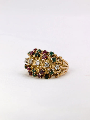 Bague 55.5 Bague fils d'or tressés diamants rubis émeraudes 58 Facettes J401