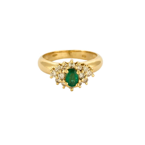 Bague 54 Bague marguerite or jaune, diamants et émeraude 58 Facettes ENG10398
