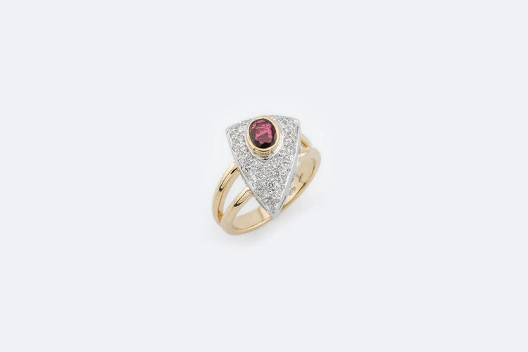 Bague Anello in oro giallo e in oro bianco con rubino e pavé di diamanti 58 Facettes