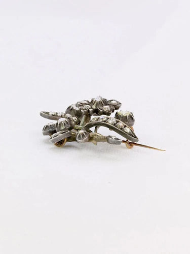 Broche Broche Ancienne Or Argent Diamants Taillés en Rose 58 Facettes 273