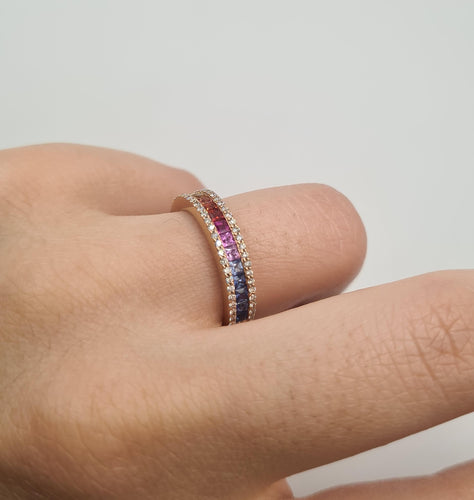 Bague 54 Bague or rose sertie de diamants et saphir multi-couleur 58 Facettes