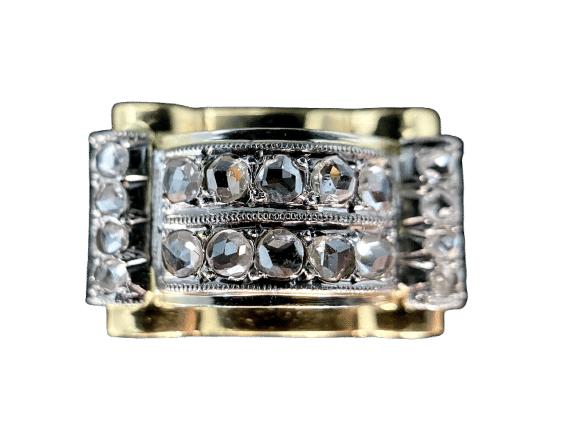 Bague 50.5 Bague Tank d'époque 1940/50 deux ors diamants 58 Facettes