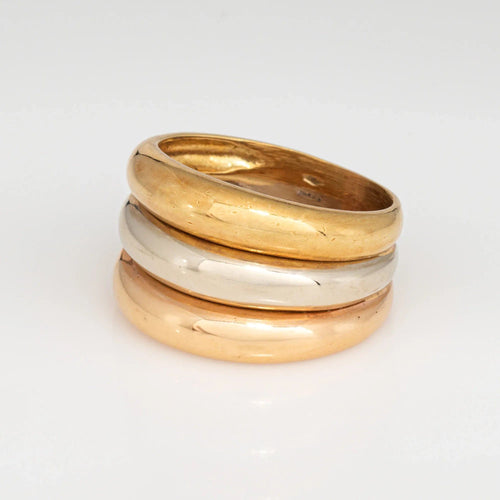 Bague Bague cocktail vintage en or 18 carats, large anneau de cigare, taille 8, striée, bijou de domaine 58 Facettes G13733