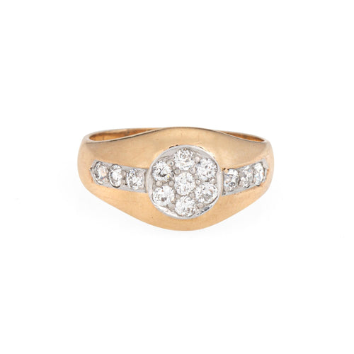 Bague 57 Chevalière Art Déco vintage en or jaune avec diamants 58 Facettes G14018
