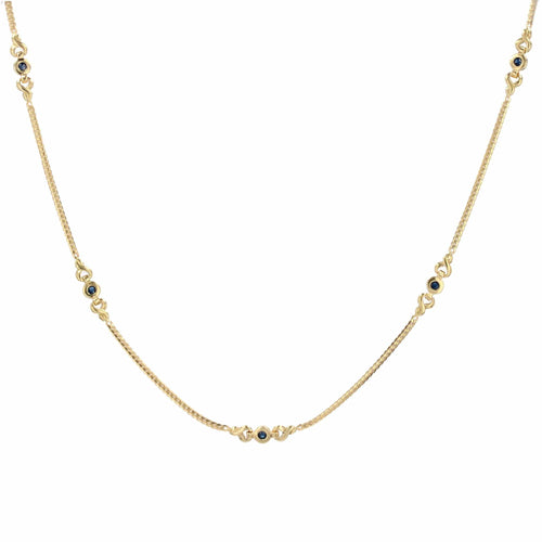 Collier Fin collier or maille gourmette plat et ses motifs avec saphirs 58 Facettes 16-270