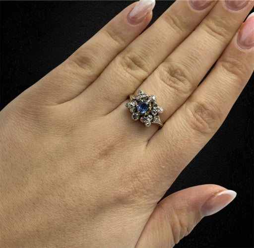 Bague Bague Art Nouveau en or jaune avec saphir et diamants 58 Facettes