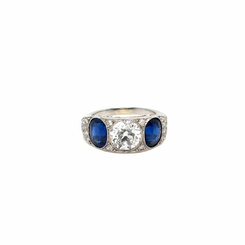 Bague Bague en filigrane avec plaque diamant saphir naturel certifiée Art Déco de 4,10 carats 58 Facettes