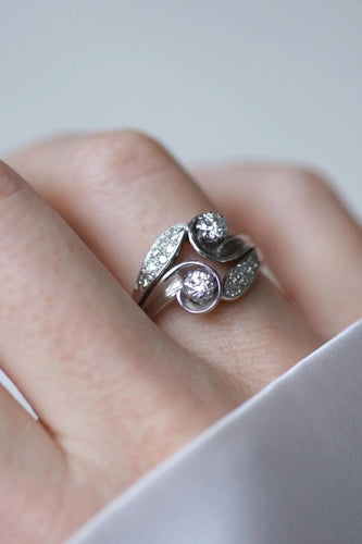 Bague 57.5 Bague Toi et Moi Diamants Rétro Or et Platine 58 Facettes