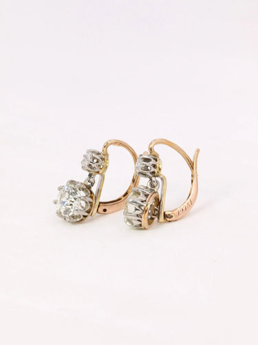 Boucles d'oreilles Dormeuses diamants taille ancienne 2,2 ct 58 Facettes J449