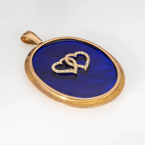 Pendentif Pendentif antique victorien en forme de double cœur en or rose 10 carats, perles de rocaille 58 Facettes G13702