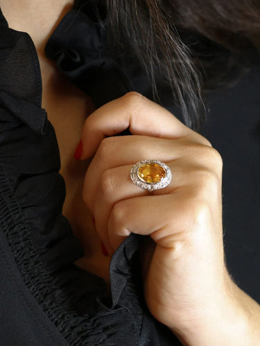 Bague Bague cocktail or blanc citrine 5 carats diamants 58 Facettes J416
