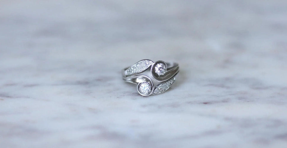 Bague 57.5 Bague Toi et Moi Diamants Rétro Or et Platine 58 Facettes