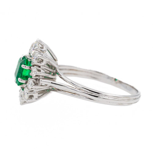 Bague 59 Bague Fleur Or blanc Emeraude 58 Facettes 3100389CN