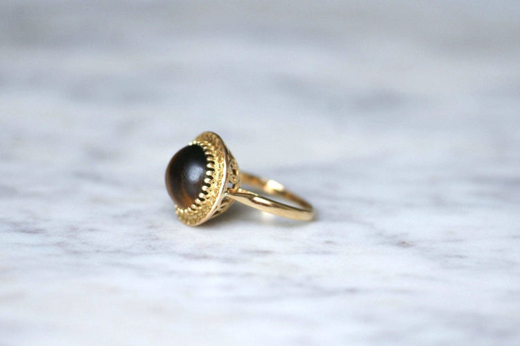 Bague 53 Bague cocktail vintage or jaune et quartz oeil de tigre 58 Facettes