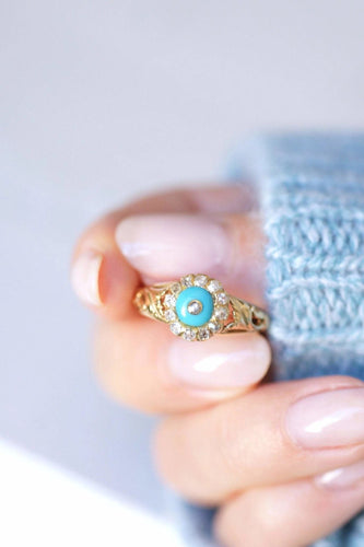 Bague 55 Bague ancienne pâte de verre turquoise et diamants 58 Facettes