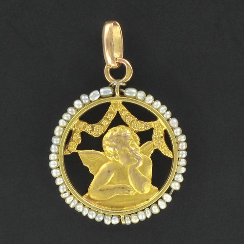 Pendentif Médaille ange en or et perles fines 58 Facettes 13-231B