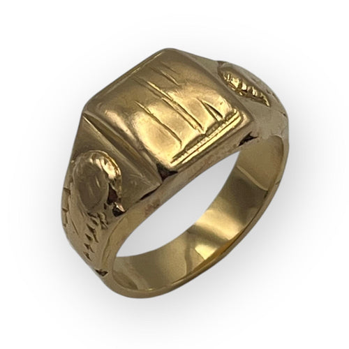 Bague 49 Bague chevalière à motifs en or jaune 18k 58 Facettes 149053861