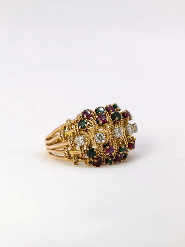 Bague 55.5 Bague fils d'or tressés diamants rubis émeraudes 58 Facettes J401