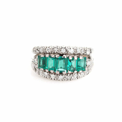 Bague 48 Bague Diamant Émeraude Vintage Or Blanc 58 Facettes G13361