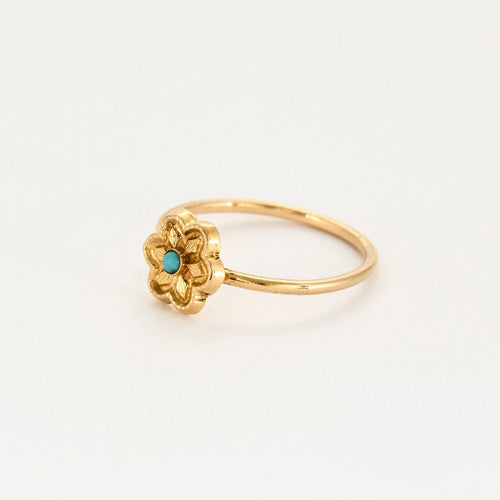 Bague 52,5 Bague or jaune à motif de fleur ciselée, turquoise 58 Facettes CHAL01733