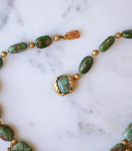 Collier Collier Ancien Néo-Égyptien Or Jaune et Turquoises 58 Facettes