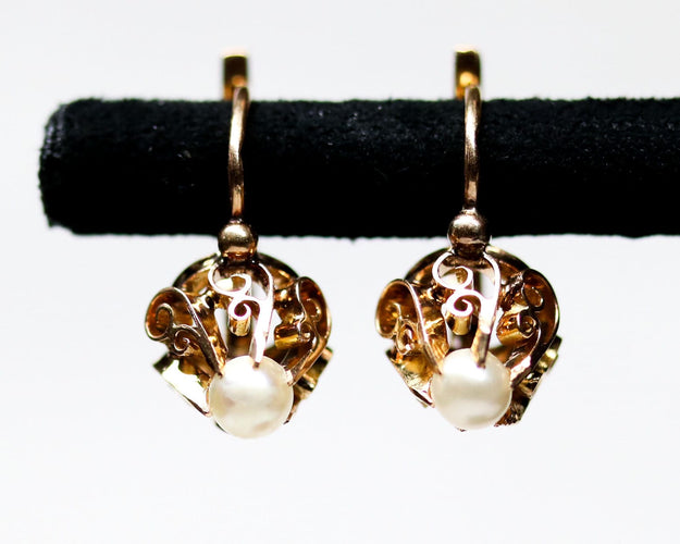 Boucles d'oreilles Paire de Dormeuse Perle et Or Rose 58 Facettes A11656