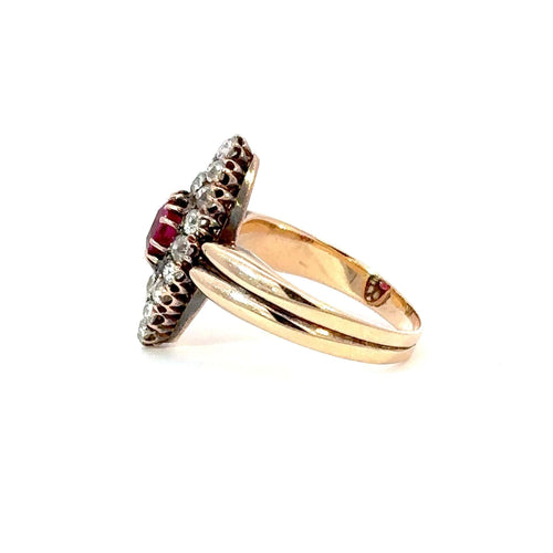 Bague 53 Bague victorienne en rubis birman et diamants, sertie de natte. 58 Facettes