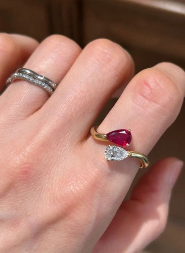 Bague 57 Bague Toi & Moi en or jaune 18k rubis et diamant 58 Facettes