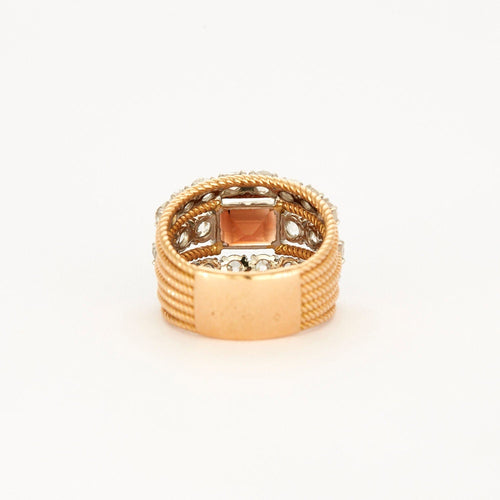 Bague Bague large fil torsadé en or rose 18K, platine, citrine madère et diamants. 58 Facettes