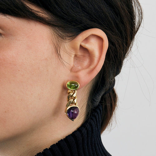 Boucles d'oreilles BULGARI – Pendants d’oreilles Péridots Améthystes 58 Facettes