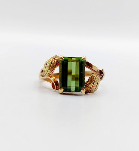 Bague 47.5 Bague art nouveau or 14k tourmaline et monture fleurie (circa 1910) 58 Facettes A06116