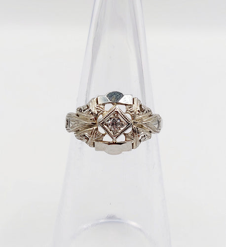 Bague Art Déco or blanc, diamant et monture géométrique 58 Facettes A05884