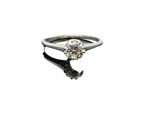 Bague 54 Bague solitaire ancienne platine, diamant 58 Facettes