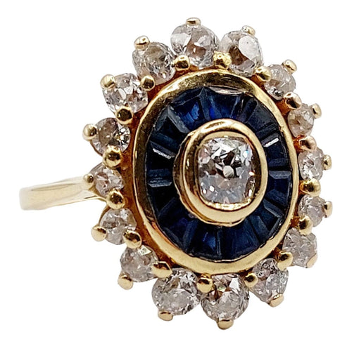 Bague 54 Bague marguerite art déco or jaune, diamants et saphir calibrés 58 Facettes A05533