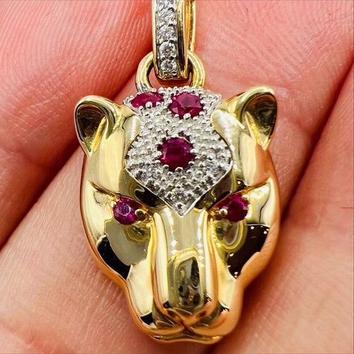 Pendentif Pendentif tête de panthère, Or jaune 18 carat, serti de Rubis et de diamants 58 Facettes 7364 A