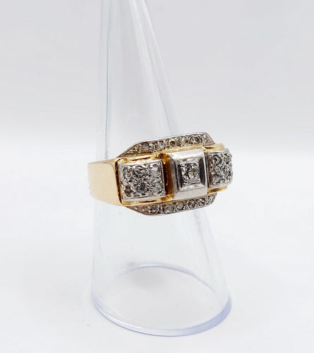 Bague 55 Bague tank art deco or jaune 18k et platine ornée de diamants 58 Facettes A04969