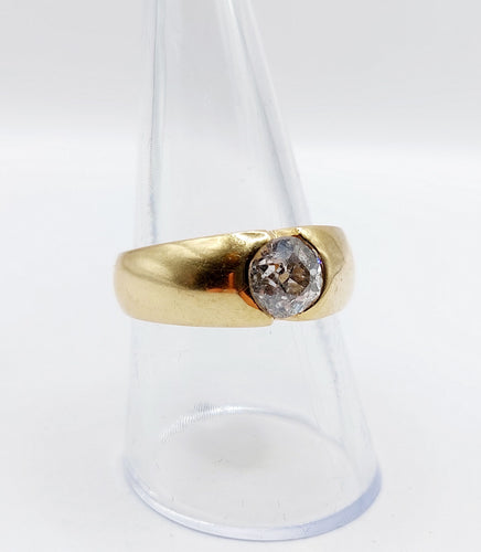 Bague 57.5 Bague jonc dôme en or 18k et diamant taille ancienne 1,10 carat 58 Facettes A06531