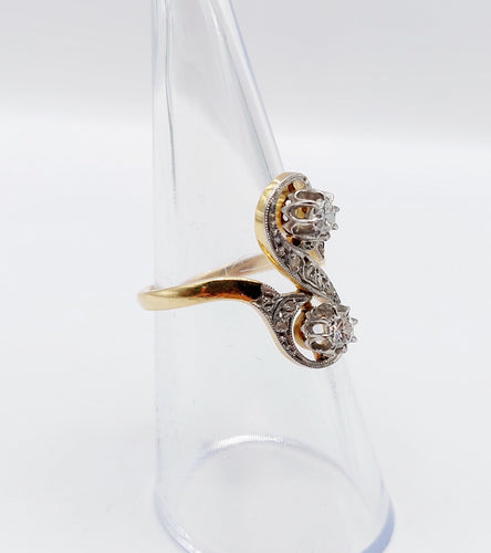 Bague 51 Bague toi et moi antique or jaune, diamants, monture à enroulement (circa 1900) 58 Facettes A05284