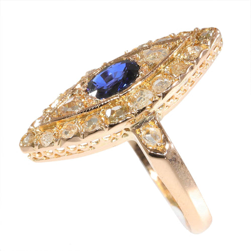 Bague 52 Bague vintage antique en forme de marquise avec diamant et saphir naturel 58 Facettes 23271-0290