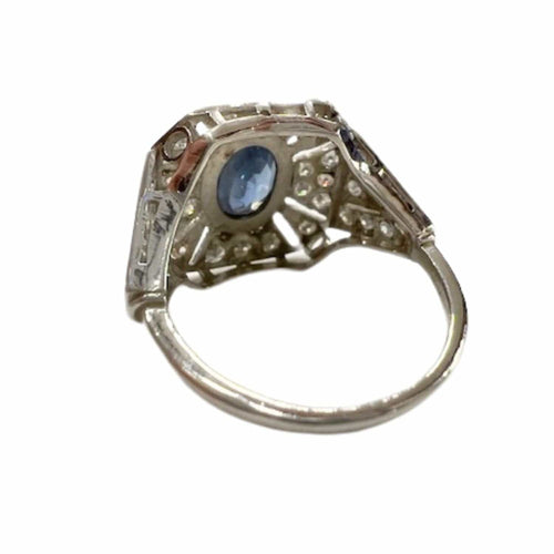 Bague 57 Bague en platine au design Art Déco avec diamants et saphirs 58 Facettes CH39