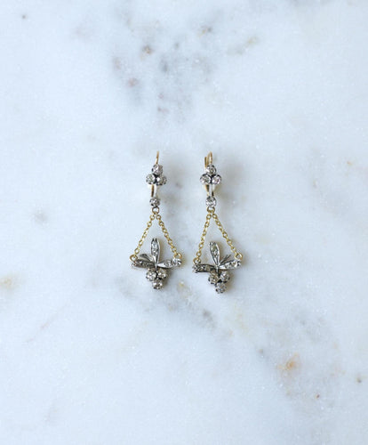 Boucles d'oreilles Boucles d'Oreilles Dormeuses Anciennes Trèfle et Fleur Diamants 58 Facettes