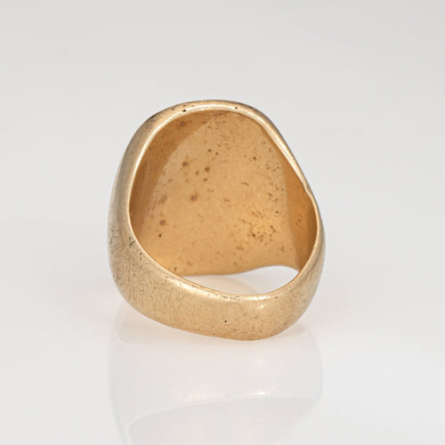 Bague Chevalière Art déco vintage avec blason familial, or jaune 14 carats, taille 7,5 58 Facettes G14015