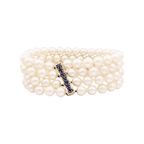 Bracelet Bracelet perles de culture 4 rangs, or jaune, saphirs. 58 Facettes 34535