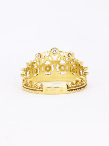 Bague 54 Bague couronne or jaune diamants perles 58 Facettes 1108.1